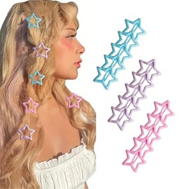 15 Pieces Pink, Blue and Purple Star Hair Clips, Cosplay Holloween Design Y2K