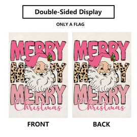 Merry Christmas Garden Flag Xmas Pink Santa Claus Burlap 12 x 18 Inch Vertical Double Sided Winter Vacation Decorations Yard Outdoor Party Decor