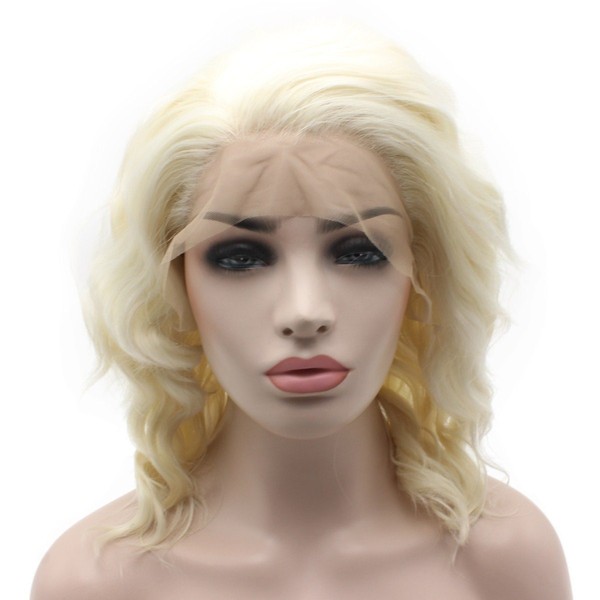 Iewig Shoulder Length Wavy Heat Resistant Synthetic Lace Front Blond