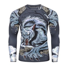 LAFROI Men's Long-Sleeved UPF 50+ Compression Shirt Rash Guard CLY08C, Werewolf