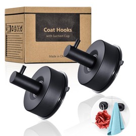 YOHOM Suction Cup Hooks for Shower Wall Bathrooms Towels Hook for Glass Door Heavy Duty (Black, 2 PCS)