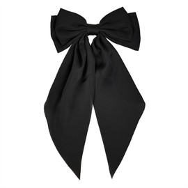 JGQUR Black Hair Bows Hair Clips for Women Girls - Big Long Tail Satin Bows, Cute Ribbon Hair Accessories for Birthday Gift, Weddings, Parties, Pack of 1