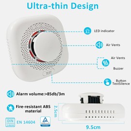 Optical Smoke Alarm 2 Pack,Smoke Detector for Home with Test Button & Silence Button,Fire Alarm with LED Indicator,Photoelectric Smoke Alarm Battery Operated