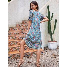 CRIPOM Moo moos for Women Nightgown Florar Print Mumu Dresses for Women with pockets Womens Duster Housecoat House dresses for Elderly Patio Dress Short Sleeve Dusters for Women Small Green Flower M