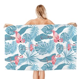 VODRM Cute Flamingo Beach Towel 32x52in Microfiber Quick Dry Bath Tropical Leaves Big Towels Soft Lightweight Pool Palm Tree Oversized Towels Sand Free Travel Swimming Decor Gift for Girls Adults