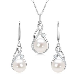DENGGUANG Sterling Silver Pearl Jewelry Set with Moissanite, Real Freshwater Pearl Earrings Necklaces for Women, Wedding Jewelry for Brides Bridesmaid, Mother's Day