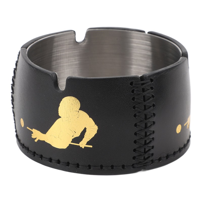 Cigar Ashtray Tabletop Round Stainless Steel Ash Tray PU Leather