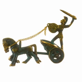 Ancient Greek Achilles Chariot Trojan Horse Bronze Solid Handmade Sculpture Figurine 11 cm