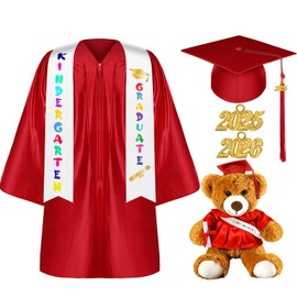 Sintuff 7 Pcs Graduation Gown Cap 2025 Graduation Accessories Stole Tassel Sash Charm Bear Gifts(27,Red)