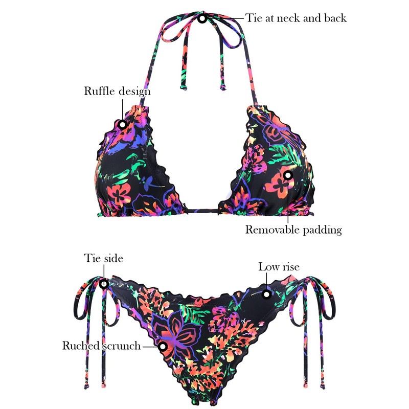 RELLECIGA - Conjunto de bikini triangular ondulado para mujer, traje