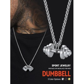 FaithHeart Mens Womens Dumbbell Necklace Stainless Steel Barbell Pendant Necklace Fitness Gym Weight Lifting Necklaces with Gift Box