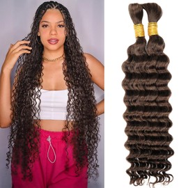 Human Braiding Hair for Boho Braids 18 Inch 100% Unprocessed Human Hair Deep Wave Bulk Human Hair for Braiding 100g 1Pack/2 Bundles #4 Chocolate Brown Curly Micro Braiding Hair