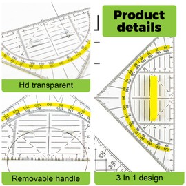 Set of 4 Set Squares, Flexible Geo Circle Template, with Handle 16 cm, Suitable for Use in School Office