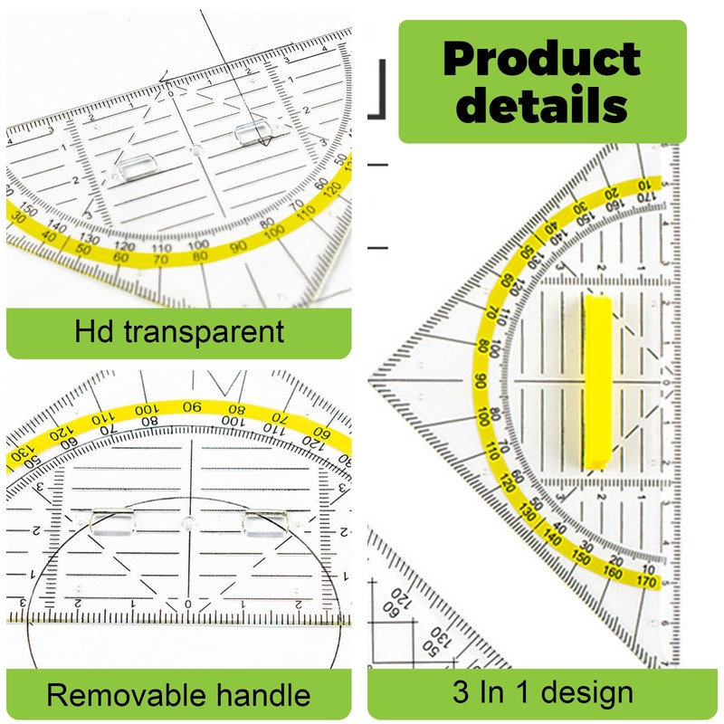Set of 4 Set Squares, Flexible Geo Circle Template, with