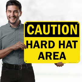 OSHA Caution Hard Hat Area Sign, 18x24 Inches, 55 mil thick HDPS (high density polystyrene), Made in USA by My Sign Center