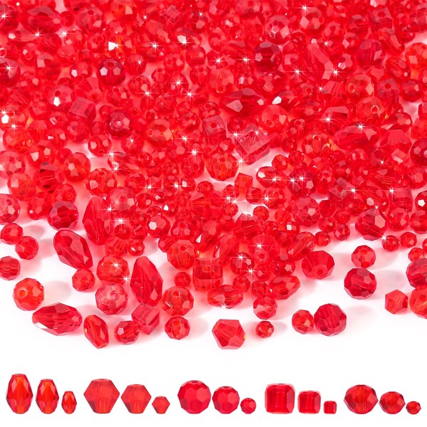 900 Pieces Glass Beads, Red Beads for Threading in Various