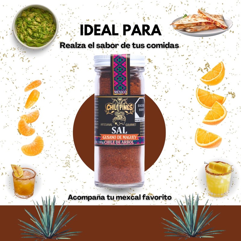 Sal de Gusano 100g Chilipines, sal de gusano de maguey,