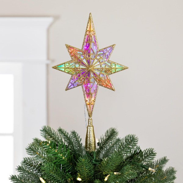 LED Glitter Star of Bethlehem Christmas Tree Topper - 14.5"