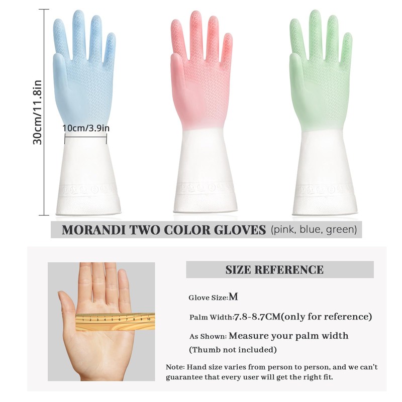 Donmnemb 3 Pairs Rubber Dishwashing Gloves for Household, Laundry Kitchen