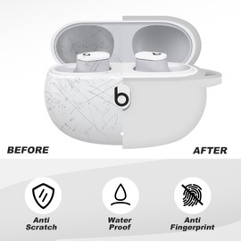 MOLOVA Silicone Case Cover for 2021 New Beats Studio Buds with Cleaner Kit, Anti-Lost Shockproof Protective Case Cover for Beats Studio Bud Easy Carrying Replacement Case with Carabiner（Grey）