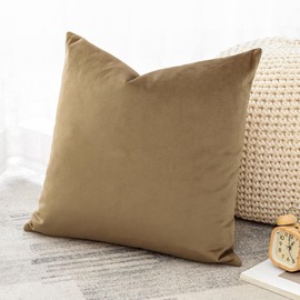 Artscope Luxury Velvet Cushion Covers Decorative Square Pillowcases Soft Solid Cushion Cases for Couch Sofa Bedroom Home Decor 50x50cm Golden Brown