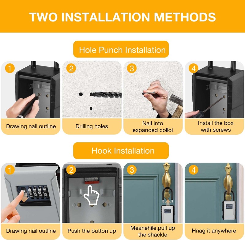 Key Safe with 4 Number Codes, Key Cabinet with Removable