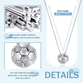 Patelai Football Charm Necklace Engraved Chain with Football Pendant Rhinestone Necklace for Football Fans Athletes Women Men Girls Boys Unisex Jewellery Gift, Brass, No Gemstone