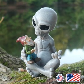 BELLA HAUS DESIGN Andre' & Fritz Friendship Stories Alien and Gnome Garden Statue | Poly-Resin 6.5" h x 4" w x 3.5" d Outdoor Décor (Stories - Garden Statue)