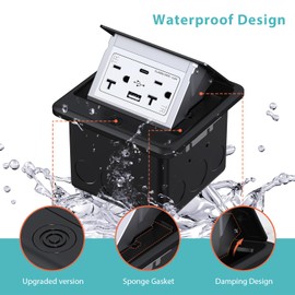 WEBANG Pop Up Floor Outlet Box with 20 Amp Tamper-Resistant Type A & Type C USB 5V/5.0A Recepatacle Outlet, Corrosive Resistant Hardware, ETL Listed, Black