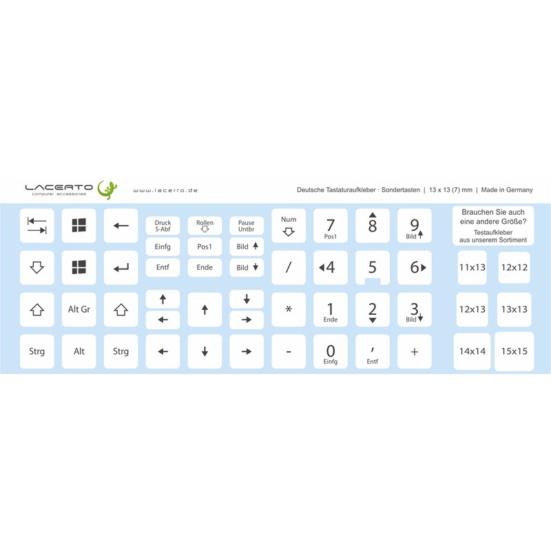 Lacerto® 13 x 13 mm German Sticker Set for PC