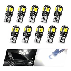 Nowkont Pack-10 Car T10-8SMD LED Bulb, 12V 5730 360 Degree Lighting Bulb Replacement, 600LM Width Light License Plate Light Driving Light, Universal for Cars Plug and Play Light Bulb (White)