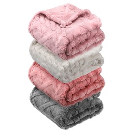 VitalCozy 4 Pcs Fleece Baby Blanket 30 x 40 3D Fluffy Baby Blanket for Boys Nursery Bed Baby Girl Blanket Infant or Newborn Receiving Blanket Swaddling Blankets(Pink Set)