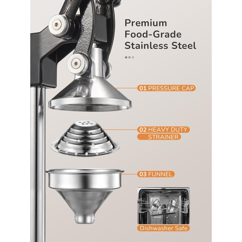 QCen Professional Cast Iron Manual Juicer, Heavy Duty Citrus Press