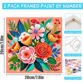 4 Pack Flowers Paint by Numbers Kit for Adults Beginners Framed - DIY Flowers Adults Paint by Numbers Kits on Canvas with Frame, Small Easy Acrylic Oil Painting Perfect for Home Decor 8 X 8 Inch