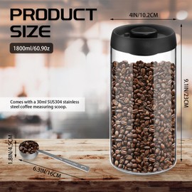 Realand Vacuum Coffee Bean Storage Canister, 1.8L Airtight Coffee Storage Container, Glass Manual Vacuum Seal Coffee Container with Coffee Scoop for Bean, Ground Coffee, Tea