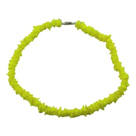 Tiger Smile Real Chips Puka Shell Necklace 18" Neon Yellow