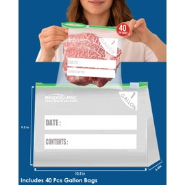 BEIDOU-PAC Slider Gallon Food Storage Freezer Bags with Stand-Up Bottom, 250 Count | 2 Mil |10.5 IN X 9.3 IN X 2.7 IN, Freshness Easy Open Reclosable Clear Plastic Bags (Slider-gallon-250count)
