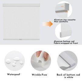 Persilux Free-Stop Cordless Solar Window Blinds Light Filtering Roller Shades for Windows (White, 27" W x 72" H) 5% Openness UV Protection Flame Retardant View Through Roller Blinds for Windows Home