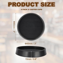 PATIKIL Round Rubber Caster Cups 3 Inch, 4 Pcs Anti-Sliding Furniture Pads Leg Coasters Bed Stoppers for Hardwood Floors Couches Table Chairs Sofa Feet, Black