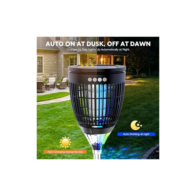 Solar Bug Zapper Outdoor, 4200V 3-in-1 Mosquito Zapper with Flame