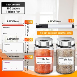 Segarty Food Label Stickers, 300 Pcs Blank Expiration Date Stickers to Write On, with 1 Black Pen, Waterproof Removable Freezer Labels for Glass Spice Jars, Canister, Food Container