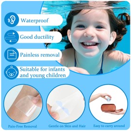Zyomiol 80 Pcs Waterproof Ear Covers for Swimming Shower, Ear Stickers with Cotton Plugs for Adults, Kids & Babies, Breathable Universal Patches Protection for Surfing, Snorkeling Water Sports