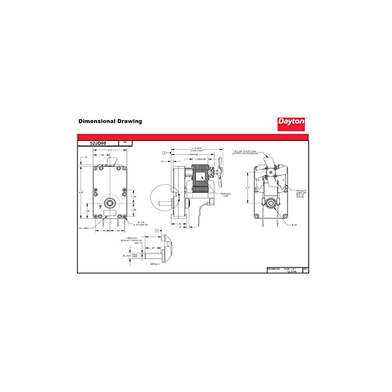 Dayton Model 52JD98 Gear Motor 6.3 RPM 1/60 hp 115V