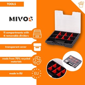 Mivos Assortment Box 8 Inch for Accessories and Small Parts - Screw Box with 11 Compartments for Storage - Small Assortment Box 195 x 155 x 35 mm - Sorting Box - Sorting Box Made in EU