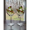 Green Tree Frog Hand Painted Stemmed Wine Glasses Set of