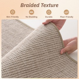 PADOOR Kitchen Rug Sets Non Slip, Washable Kitchen-Mats for Floor Absorbent Runner Rug for Kitchen, Kitchen Floor Mat for Hallway Laundry 17"x30"+17"x47" Beige