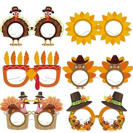 BRTOPMY 12 Pcs Thanksgivings Party Favor Glasses Turkey Eyeglasses Thanksgiving Paper Eyeglasses for Kids Adults Thanksgiving Day Accessories and Party Favors