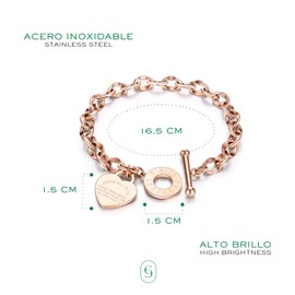 CLEPSIDRA® Pulseras mujer de acero inoxidable. Brazalete de corazón de uso diario. Regalos para mujer, mamá, novia o amiga. Joyeria para toda ocasion. Accesorios para dama a la moda. Jewelry Gift