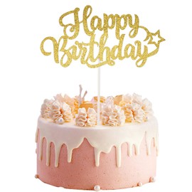 Goldene Happy Birthday-Kuchenaufsätze, kleines Glitzer-Happy Birthday-Schild mit Stick und Klebepunkt, niedliche Happy Birthday-Picks, Cheers, Dekorationen für Party, Mädchen, Männer, Frauen, Jungen,