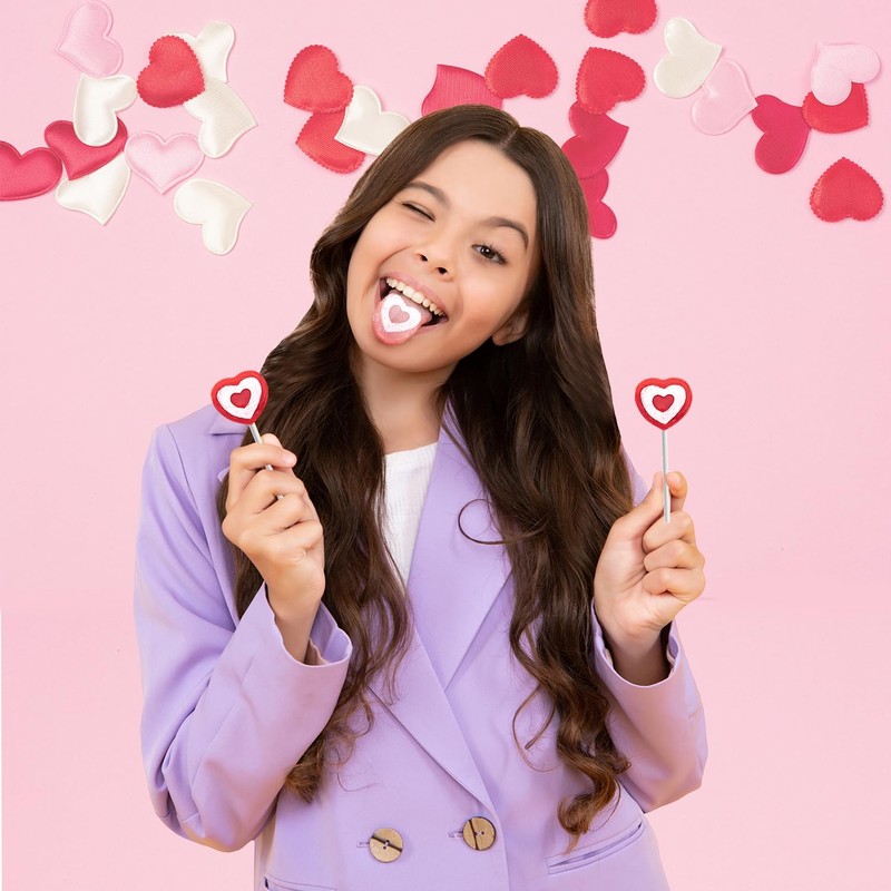 Valentine's Tattoo Heart Lollipops Candy, Red Heart Shaped Hard Candy